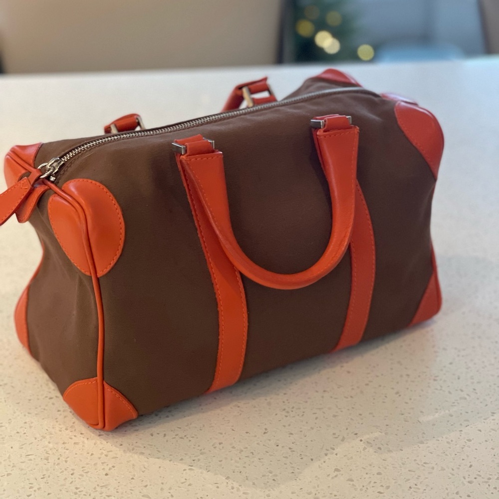 Barneys New York Brown and Orange Canvas bag with Leather trim - Picture 2 of 9